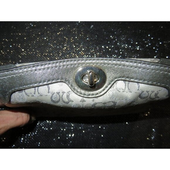 COACH Silver & Grey Signature Collection Canvas & Leather Mini Handbag New with - Picture 3 of 10